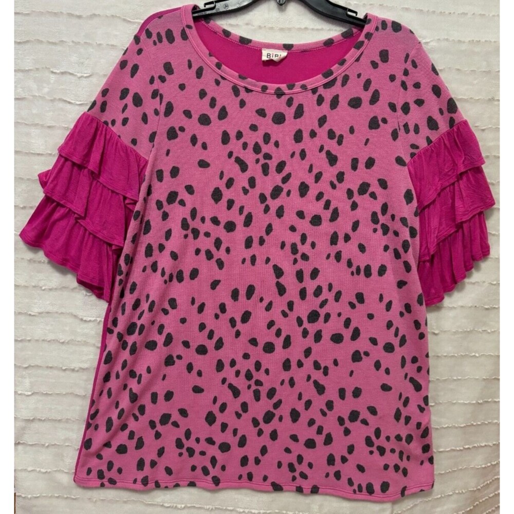 Bibi Ruffle Sleeve, Animal Print Shirt, Blouse XL Women’s Boutique Clothing Pink